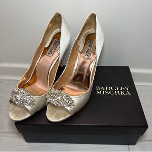 Badgley Mischka Satin Stilettos w/Crystal Embellishments